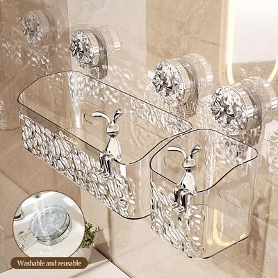 Bathroom Storage Rack Water Ripple Wall Mounted Non Perforated Suction Cup Storage Basket For Home Storage Products