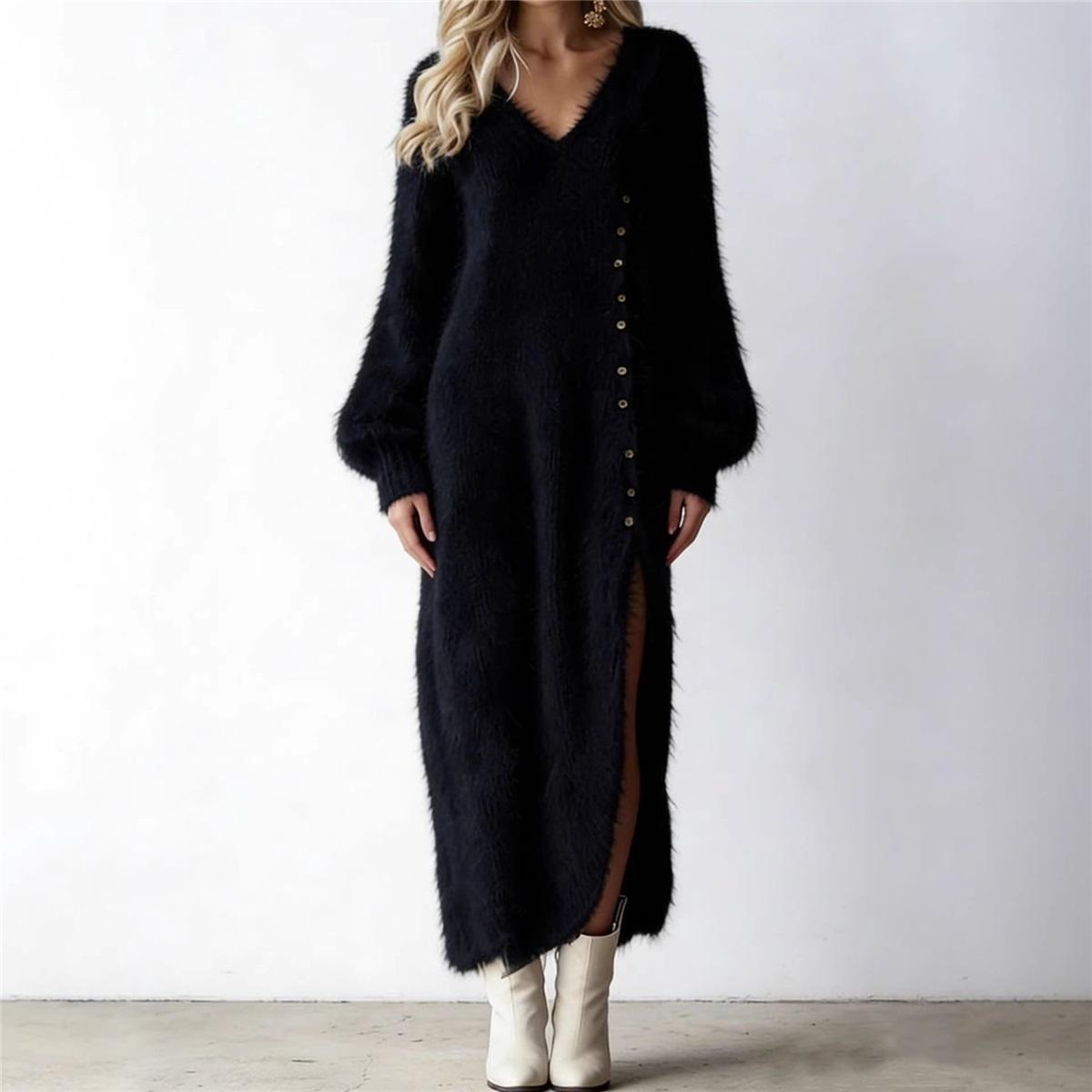 Women Fuzzy Mohair‑Style Knit Maxi Dress