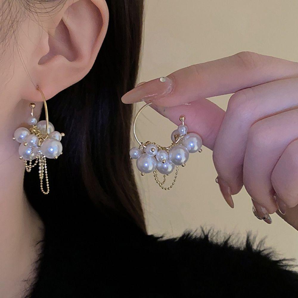 

Golden Dangle Earrings Artificial Pearls Jewelry Elegant Eardrop Daily Wear