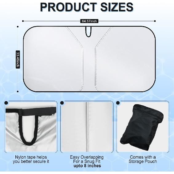 SINGARO Universal 300T Car Windshield Sun Shade, Foldable Reflective For Windshield & Window Shades With Overlapping Design, Car Interior Accessories