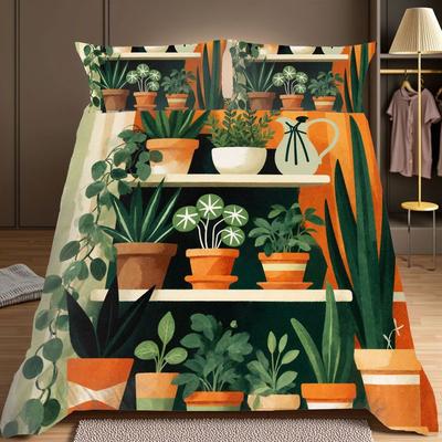 3-Piece Bedding Pillowcase Quilt Cover Set Plant Potted Plant Pattern Flat Style 2D Digital Printing Suitable For Bedroom Decor