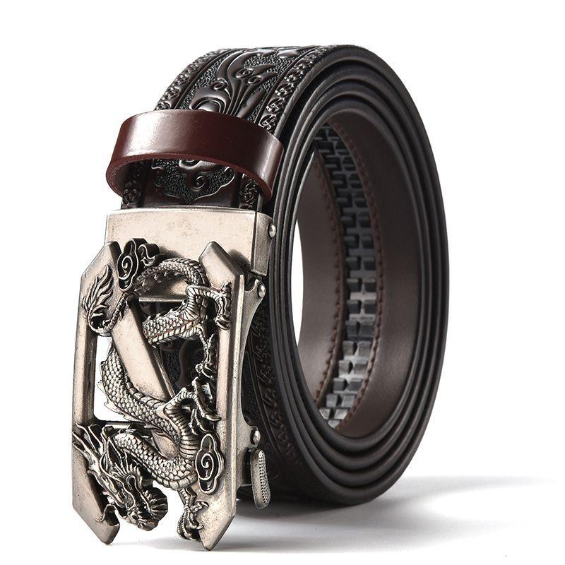 Domineering Tang grass pattern engraved men's automatic imitation copper buckle belt, personalized