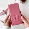 Carina custodia a portafoglio in pelle con coniglio e fiore 3D, supporto per telefono, per iPhone 17 Air 16 15 PM 14 13 12 11 Pro Max XR XS SE 16e 6 7 8 Plus, slot per schede, cover a libro