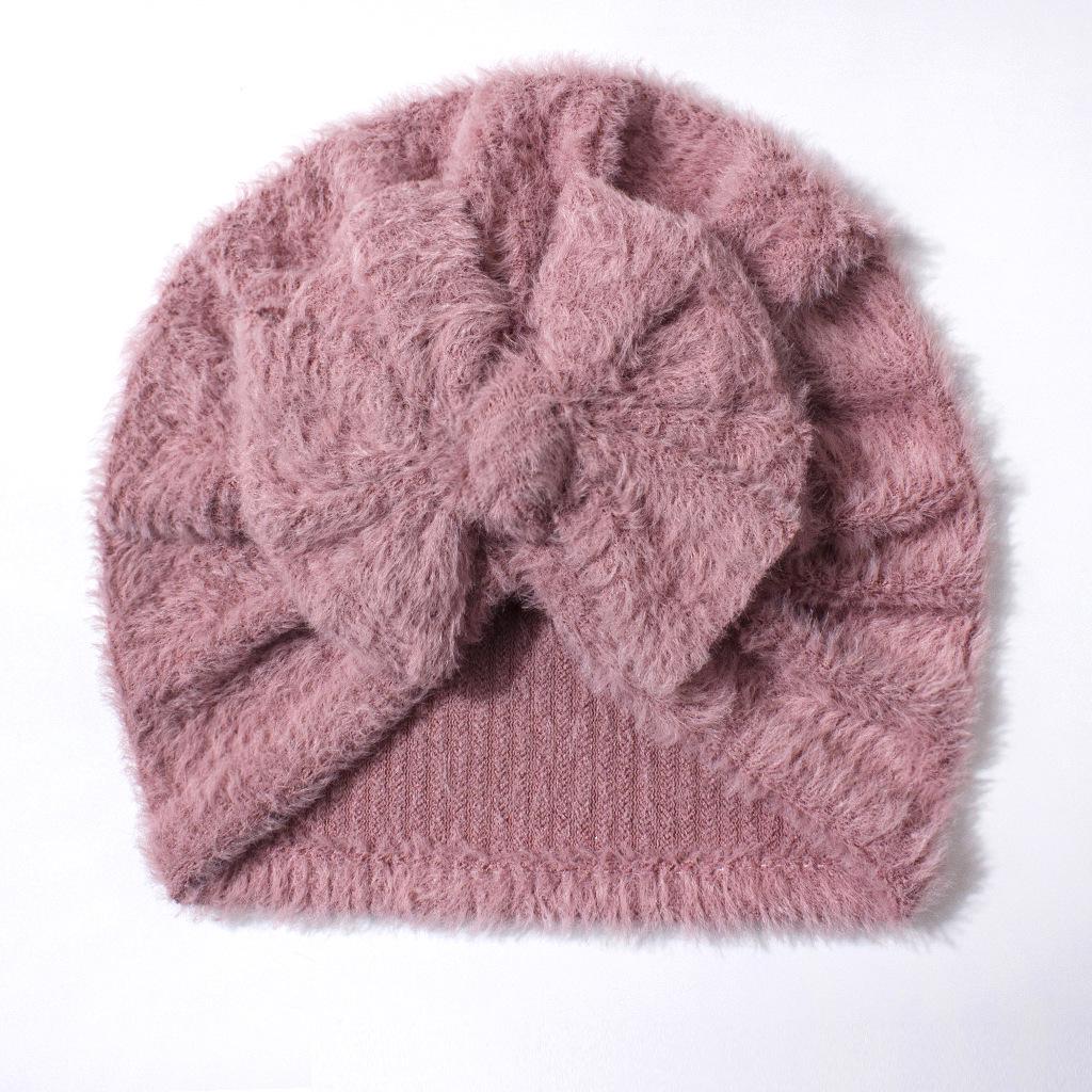 Autumn Winter Plush Bow Hat: Cute Newborn Baby Fontanelle Protection.