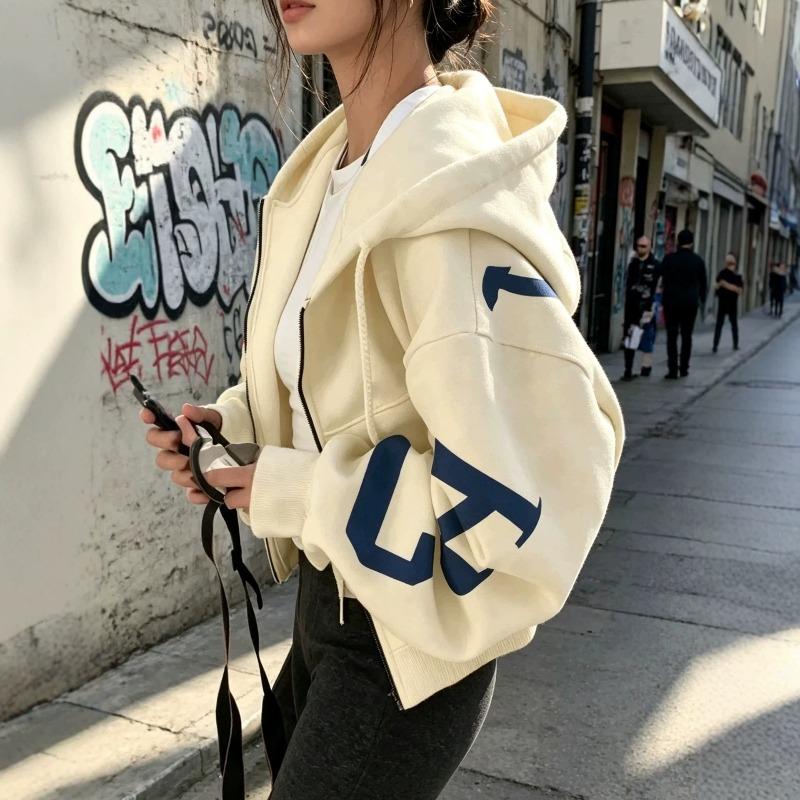 Maglione Trendy da Donna con Zip Casual Moda Stampato Versatile Manica Lunga