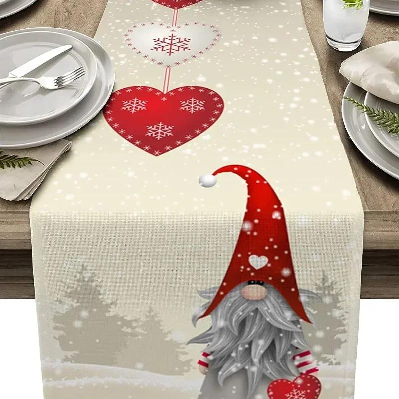 

Merry Christmas Table Runner Red Xmas Hat Dwarf Printed Tablecloth Navidad Noel Christmas Dining Table Decorations 2025 150x33cm 59x13inch белый