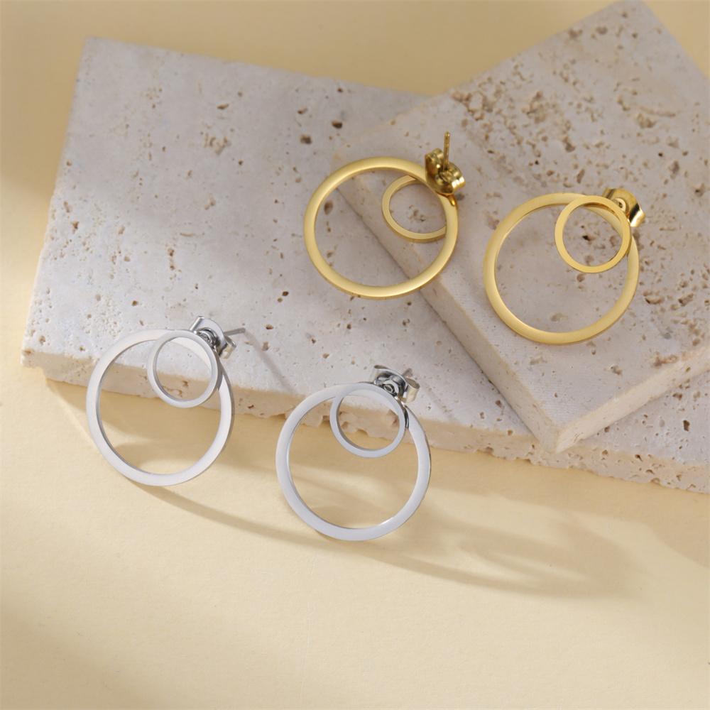 My Shape Double Circle Round Stud Earrings Geometric Earrings Stainless Steel Earrings Minimalist Front Back Earrings Jewelry
