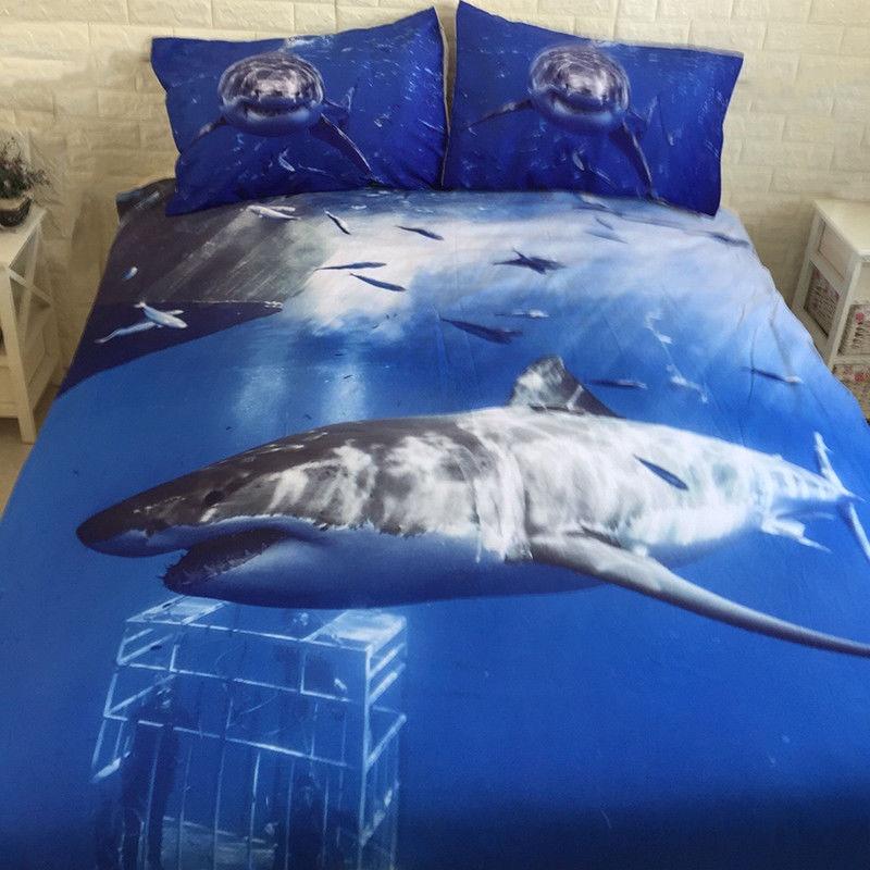 

3d Shark Duvet Cover With Pillow Cases Marine Animal Quilt Cover Bedding Set New Twin（2pcs）