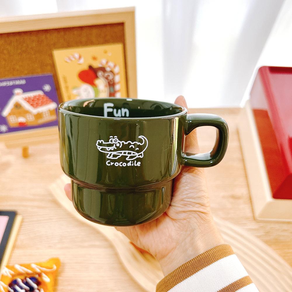 Simple Cartoon Ceramic Cup Coffee Cup Stacked Cup Small Cup High Value Gift Boy Girl Couple Cup