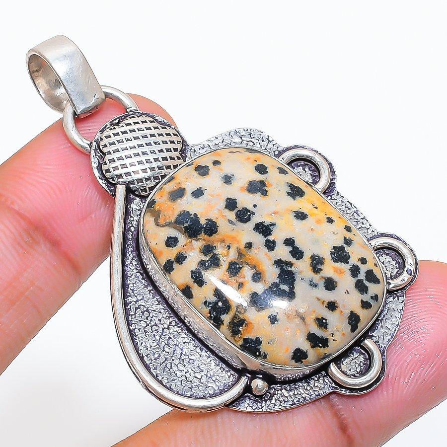 Natural Dalmation Jasper Gemstone 925 Sterling Silver Jewelry Pendant 2.17" ZS-342