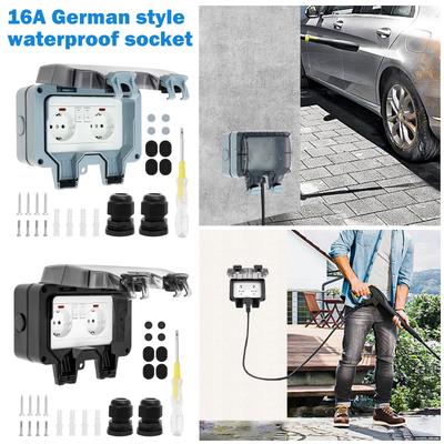 Double Socket IP66 Weatherproof Power Supply Switch Socket 16A EU Plug Outdoor Wall Mounting Hot Sale Home Garden Power Socket