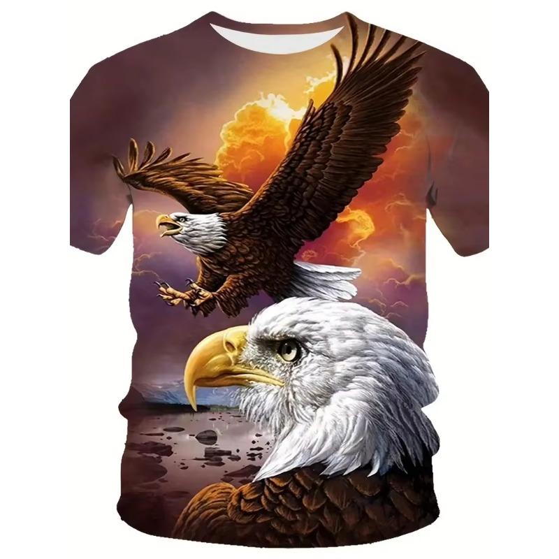 New Cool Eagle Pattern T Shirt For Men Clothing 3D Print Flame Eagle Summer Streetwear