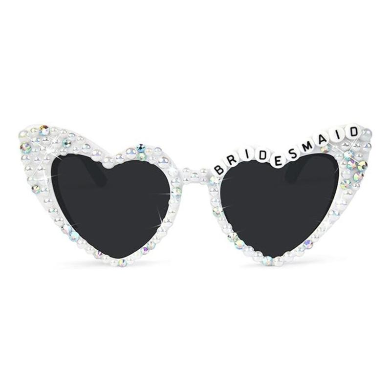 Sparkling Heart Shape Sunglasses For Birthday Celebration Bachelorette Party Photo Accessories Funny Sunglasses белый