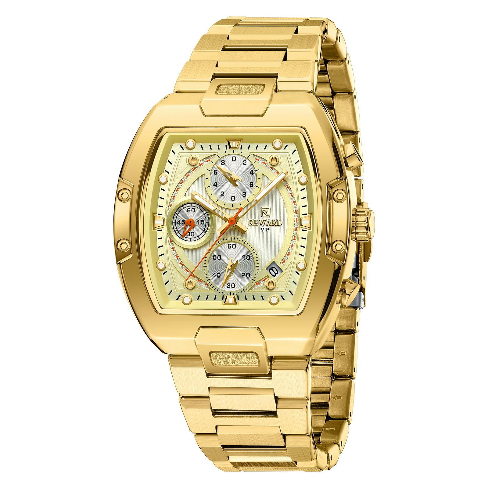 

Кварцевые часы для мужчин Модные Водонепроницаемые Светящиеся Хронограф Наручные часы Автоматическая Дата Ремешок из нержавеющей стали Часы Подарок золотой