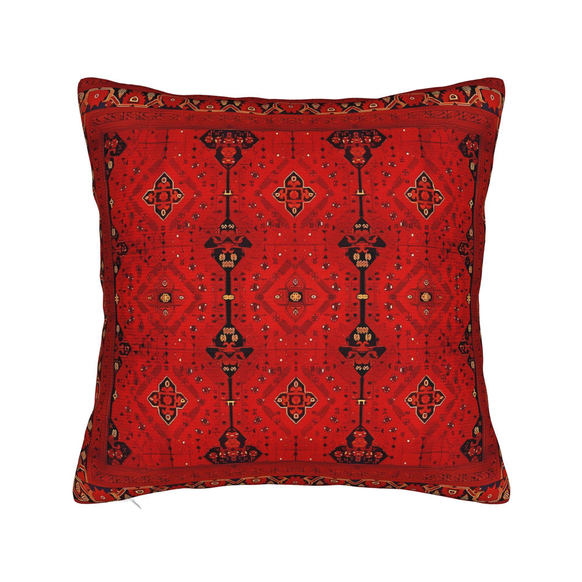 Helenal Unisex Red Traditional Moroccan Bohemian Cushion Cover - Oriental Heritage Decorative Pillow Case For Sofa
