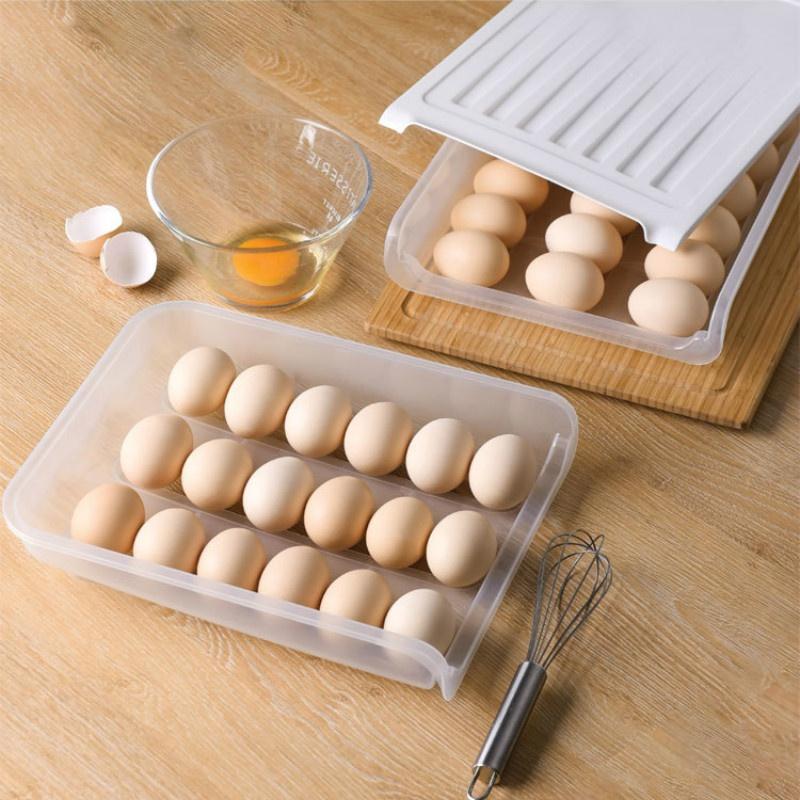 Refrigerator Egg Storage Box with Cover Automatic Rolling Sliding Egg Box Plastic Transparent Can Stack Duck Egg Preservation Box