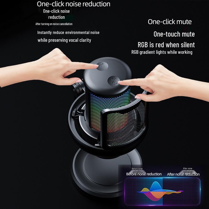 RGB USB Noise-Cancelling Gaming Microphone for PC, Phone & PS4/5 - Ideal for Voice Recording & Live Streaming