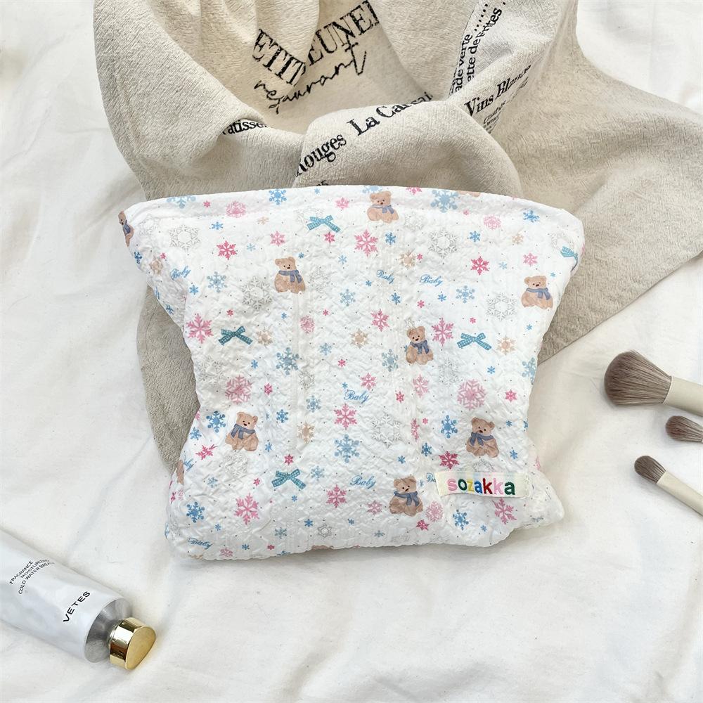 1pc Double-Sided Cartoon Pattern Cosmetic Bag Large Capacity Multifunctional Canvas Zipper Travel Storage Bag