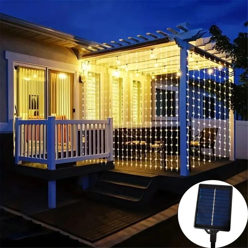 LED Solar Curtain Lights Outdoor Gardens Fairy Lamp Outside Courtyards Holiday Parties Christmas Decorations Copper Wire Lights