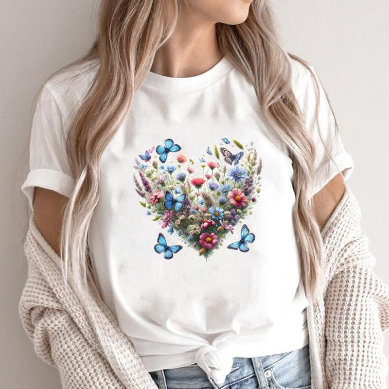 

(Asian Size) sweet plant trend Short Sleeve Clothing Print Female Casual Fashion T Women s Top Graphic Tee T-shirts S