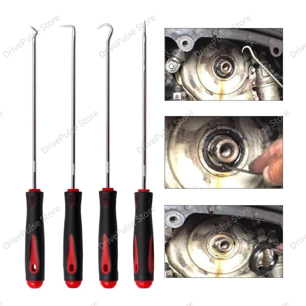 4PC Professional Seal Hook Kit - Heavy Duty Oil Screwdrivers w/Ergonomic Grip for Auto Repair/Plumbing, Mechanics Tool Set