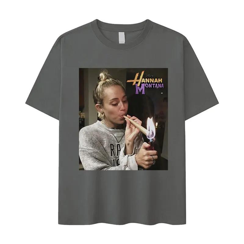 2026 Miley Cyrus Funny Smoking T Shirt Hannah Montana Aesthetic Vintage T-shirt Men Women Summer Oversized Cotton Tshirt Tops Clothes