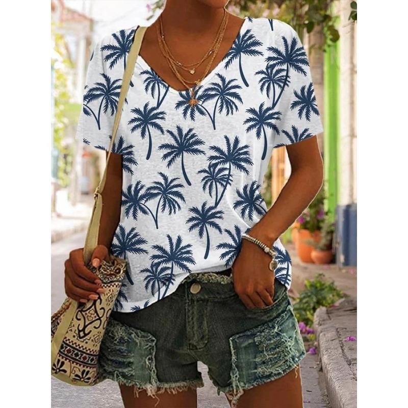 Spring and Summer New 3D Digital Printed Loose Sloping Neck Women's T-shirt