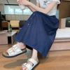 Navava Women Casual Button Point Banding Denim Long Skirt Ns479