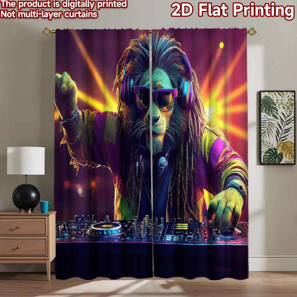 1 Stück 2D flacher Fotografie-Hintergrund Party-Hintergrund DJ Löwe Py 100% Polyester Festliche Wanddekoration Für Feiertagsporträts und Party