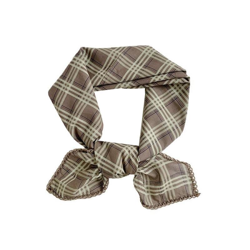 Silk scarf square scarf high-end decorative fashion scarf retro plaid headscarf summer women's pastoral silk scarf