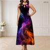 Women Plus Size Round Neck Triple Keyhole Cutout Sleeveless Galaxy Print Long Maxi Dress