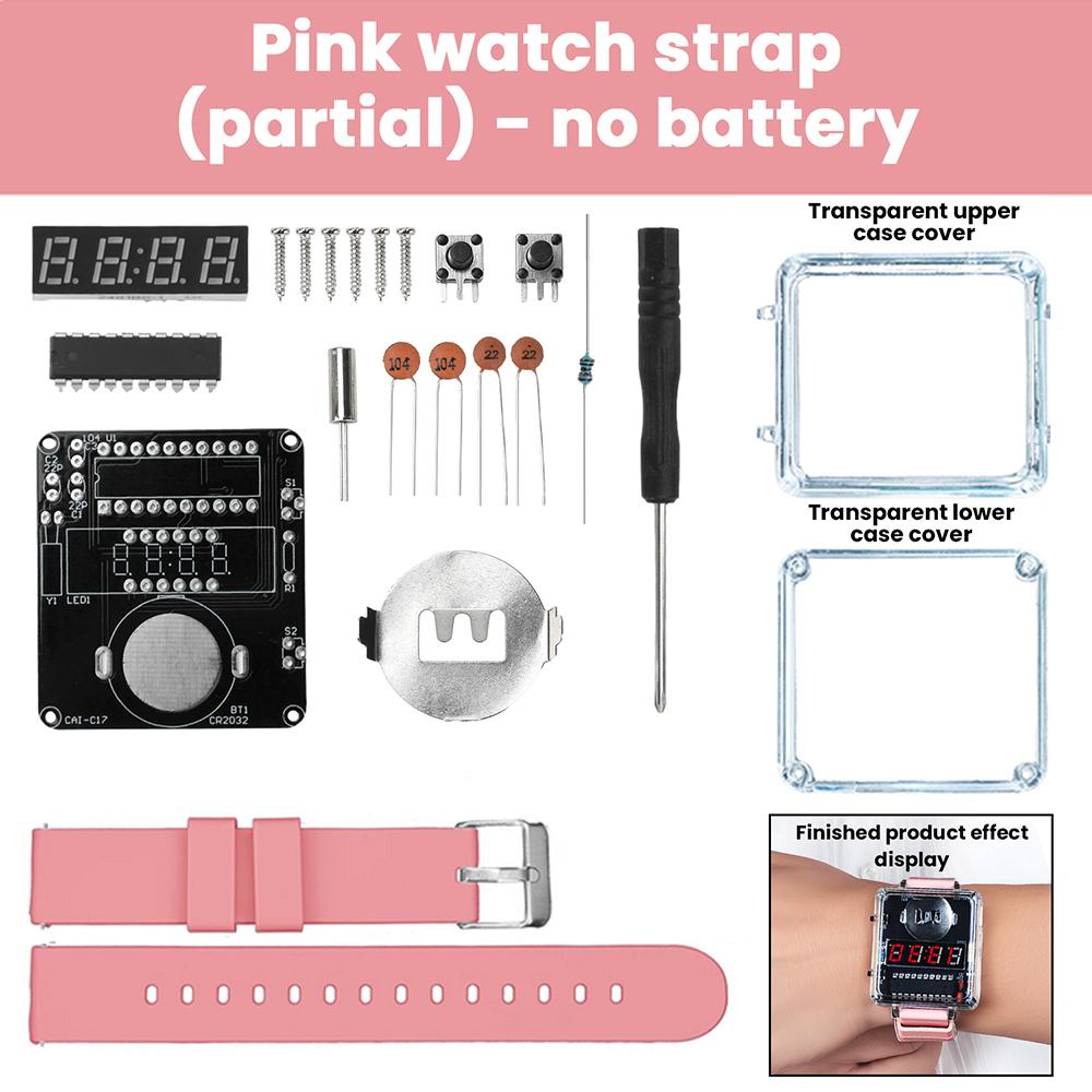 DIY Electronic Watch Kit LED Digital Tube Display Creative Soldering Project Transparent Case DIY Kit (Without Battery)