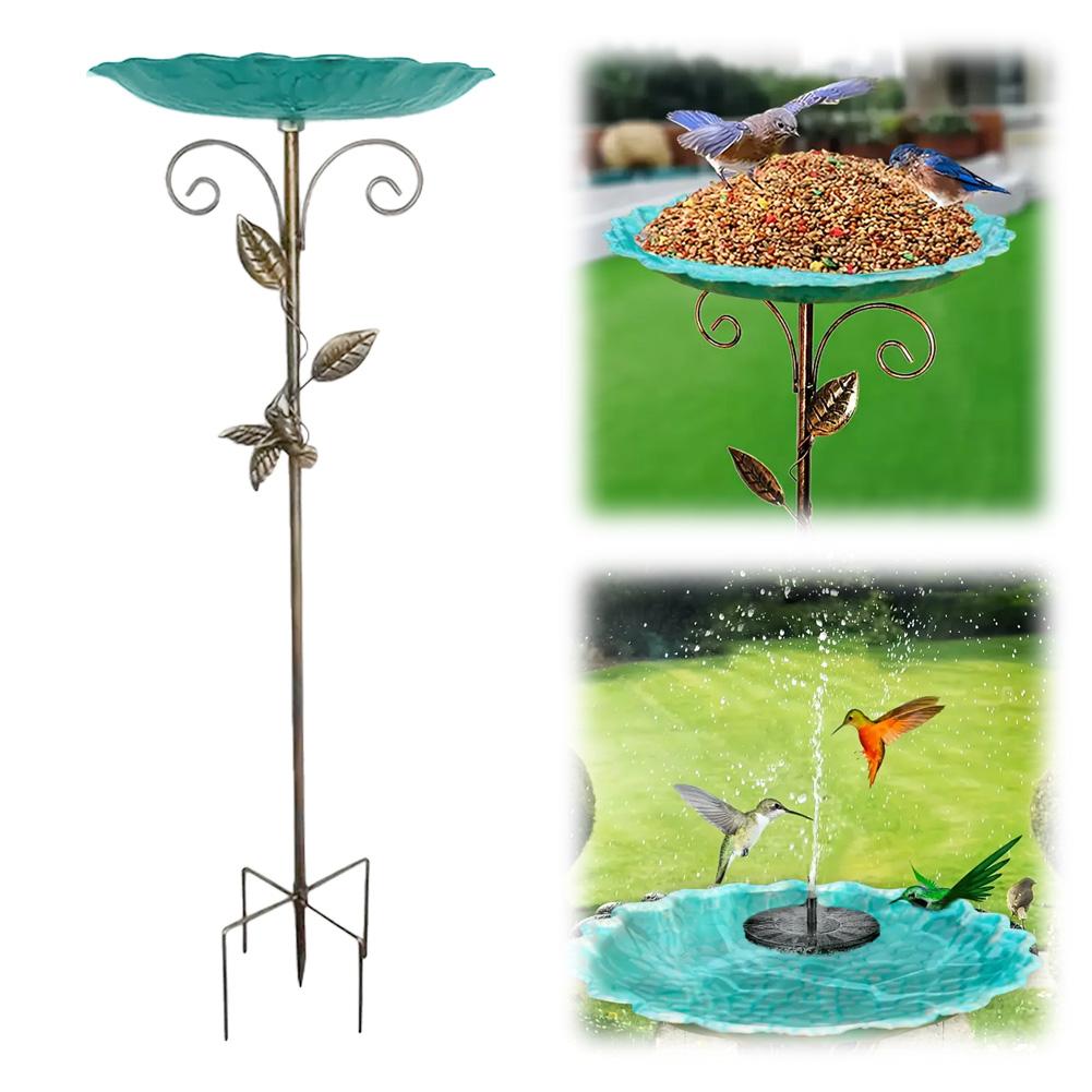 Vintage Bird Bath with Metal Stake Metal Bird Feeder Bowl Rust Proof Free Standing Birdbath for Garden Patio Yard Lawn