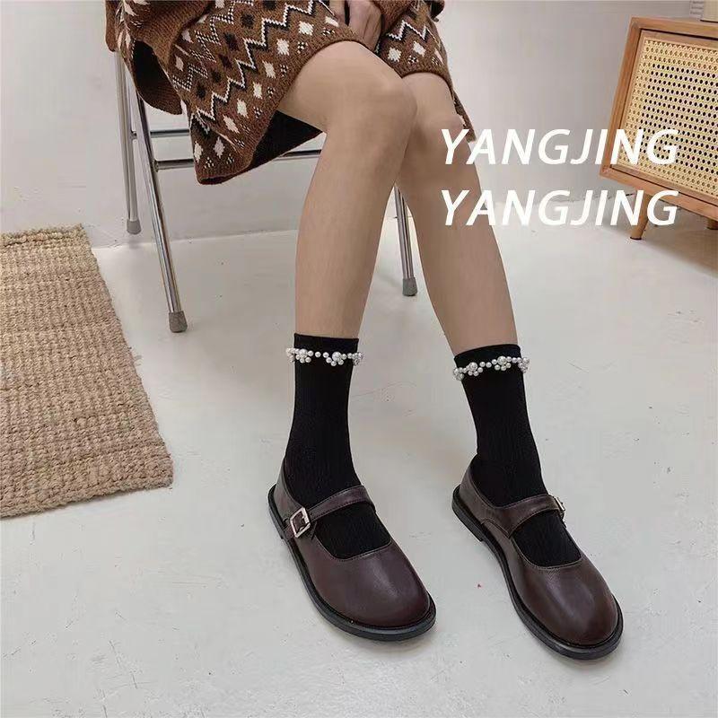 

Cute Lolita Pearl Lace JK Mid-Calf Socks – Solid Color Cotton for Spring/Summer, Trendy Japanese Kawaii Style for Girls One Size
