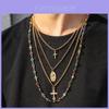 Geometric Cross Pendant Necklace With Tassel And Colorful Crystals For Fashion Forward Men And Women