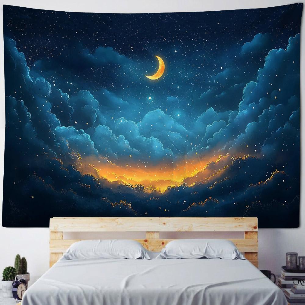 Dreamy Starry Sky Landscape Tapestries Moon Stars Hippie Home Decor Bedroom Dormitory Wall Hangings Artistic Backgrounds