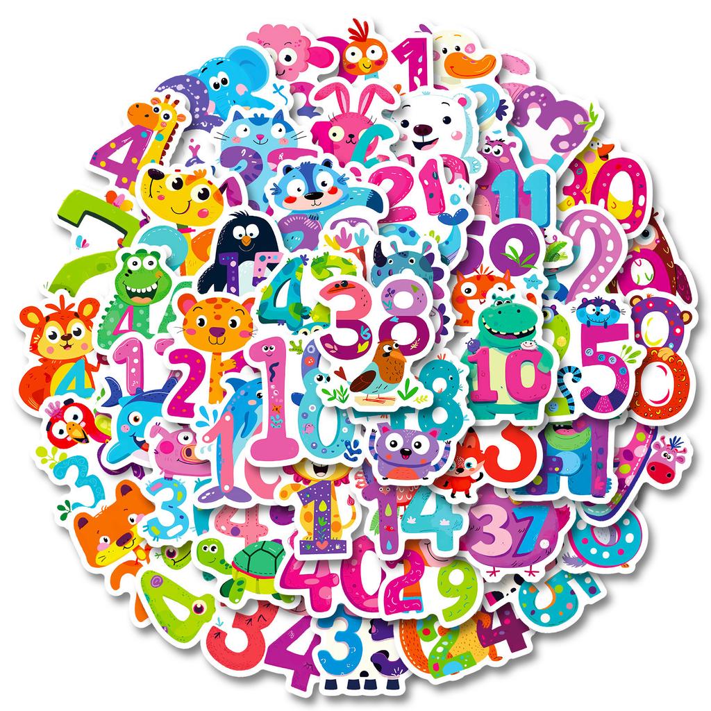 100 Fun Cartoon Arabic Numerals Waterproof Stickers Children's Enlightenment Stickers DIY Hand Account Decoration Stickers