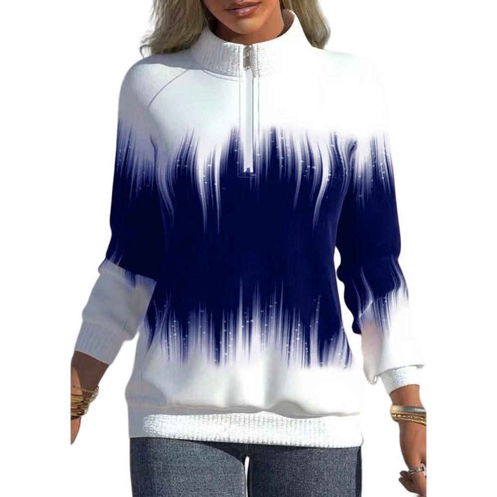 Gradient Print Zipper Long Sleeve Women's Winter Hoodie
