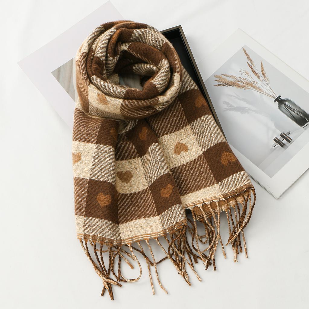 Women'S Autumn And Winter Heart-Patterned Scarf Plaid Comfortable Scarf Thick Warm Large Blanket Shawl Scarf Pashmina
