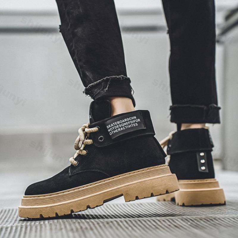 Fashion Retro Style High Top Men's Casual Thick Soled Short Boots 2025 Autumn New Fashion Trend Versatile Comfortable Chunky Ankle Boots