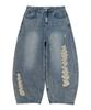 Sekeondeusolteu Balloon Damaged Denim Pants (Vintage Blue)