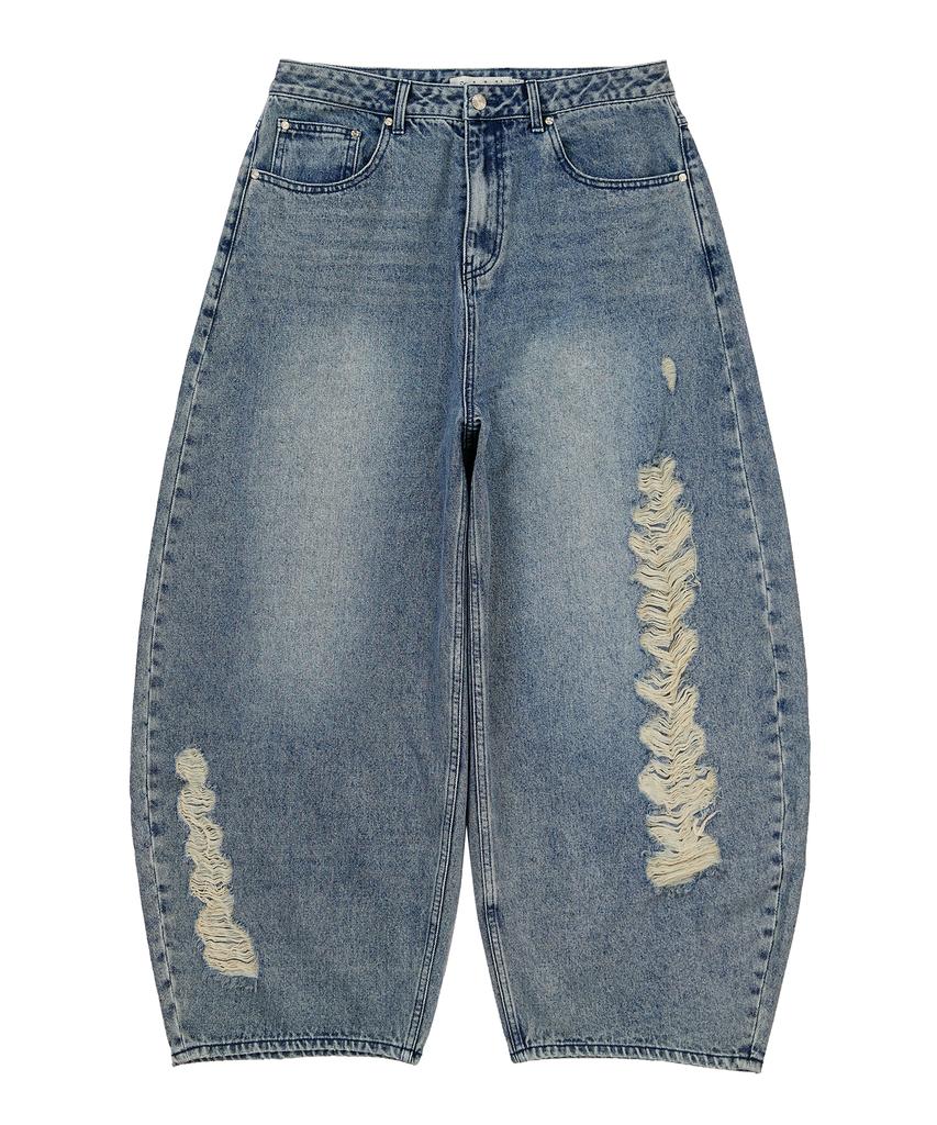 Sekeondeusolteu Balloon Damaged Denim Pants (Vintage Blue)