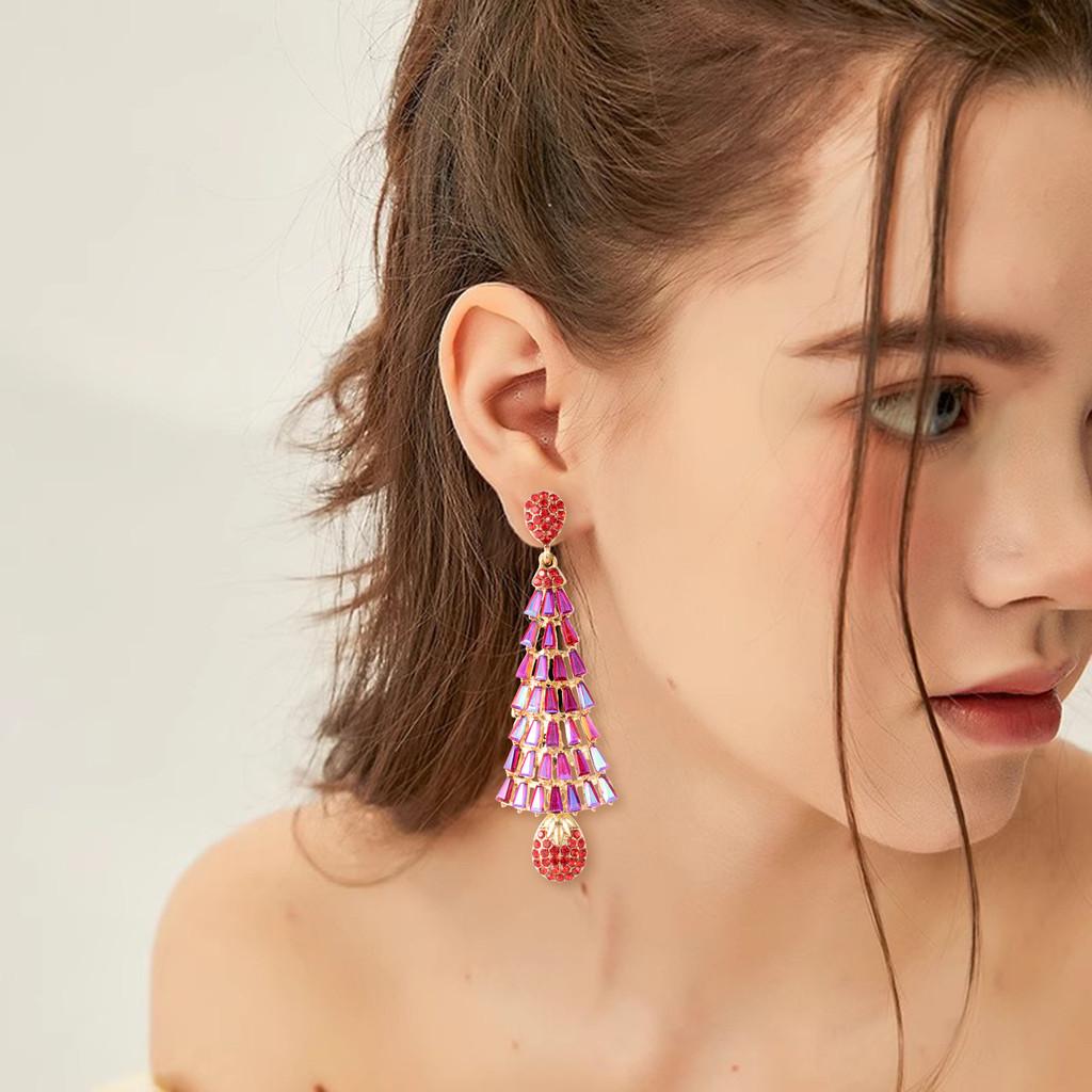 Christmas Tree Earrings With Tassels For Women Holiday Party Decor
