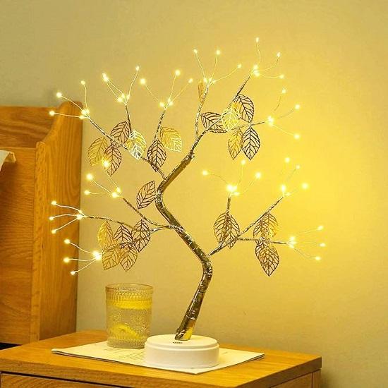 Bonsai Led Desk Tree Lamp, Desk Table Decor Pearl LED Lights for Home, Bedroom, Indoor, Wedding Party, Decoration Touch Switch Battery Powered