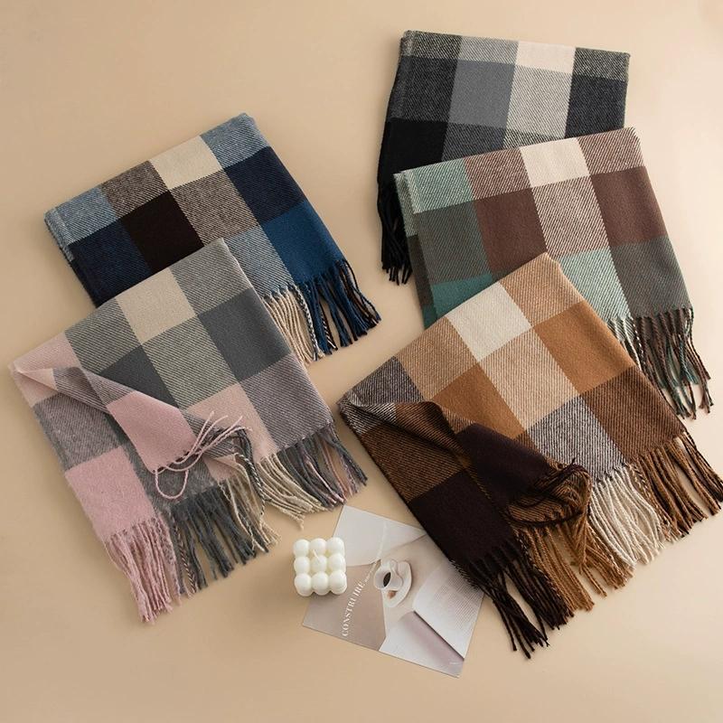 Warm Plaid Faux Cashmere Shawl Poncho Winter Luxury Print Blanket Pashmina Wraps Bufanda With Tassel Scarf Stoled Echarpe