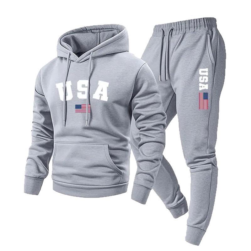 New USA Flag Print Unisex Hoodie & Pants Set - Autumn/Winter Trend