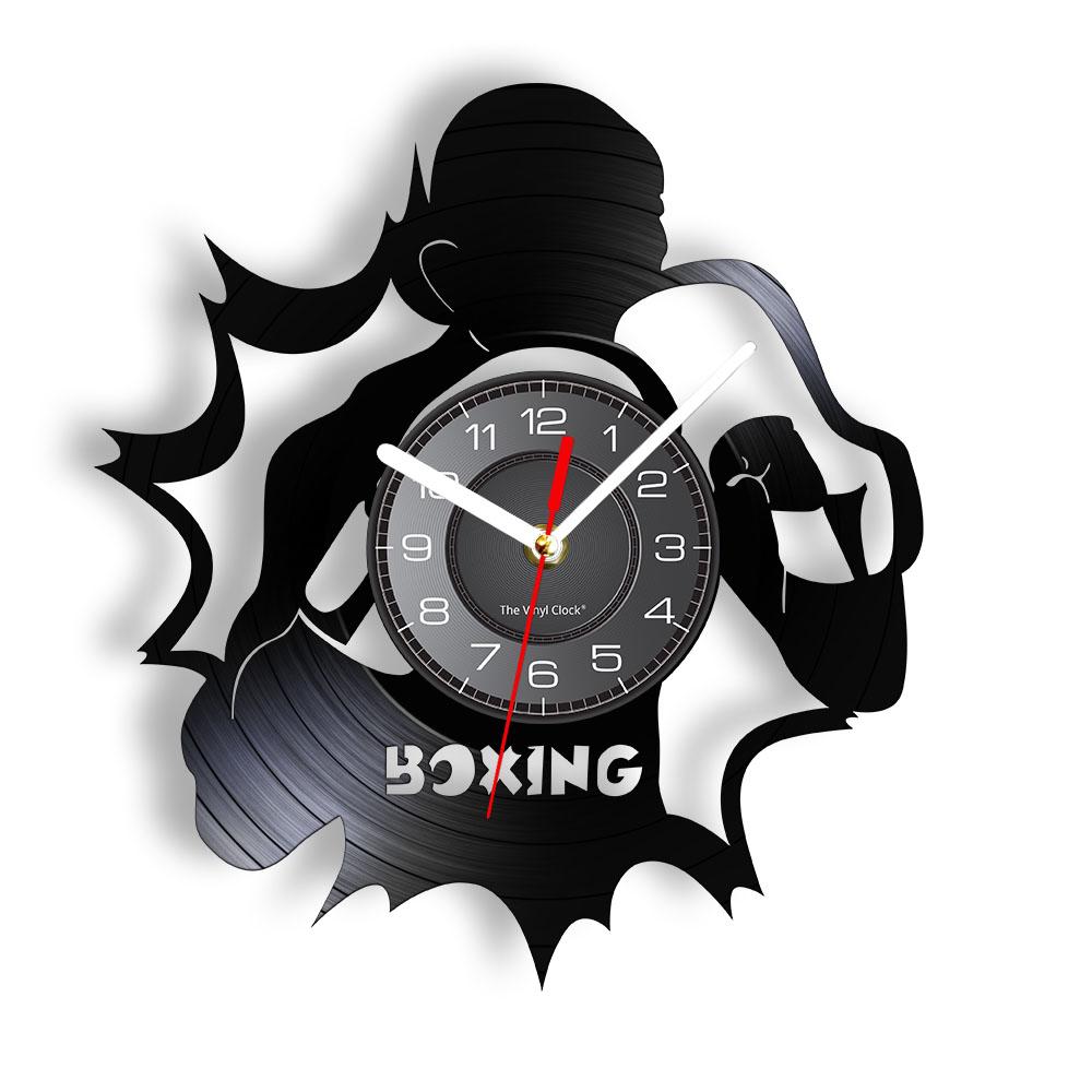 

Boxing Wall Art Sports Room Decor fighting Sports Modern Design Wall Clock Pugilist Vintage Vinyl Record Wall Clock Boxers Gift