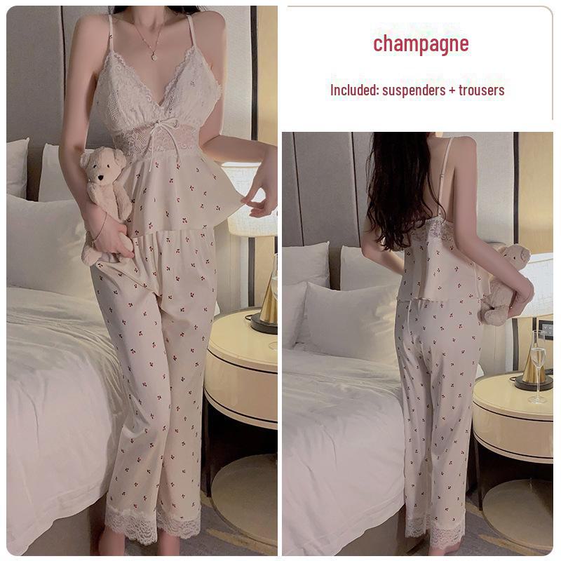 

Пижамный комплект Guiruo Deep V из атласного кружева с нагрудной накладкой и верхним халатом L