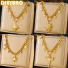 DIEYURO 316L Stainless Steel Golden Multi Layer Sun Star Cross Pendant Thick Necklace Women New Fashion Neck Chain Jewelry Gift