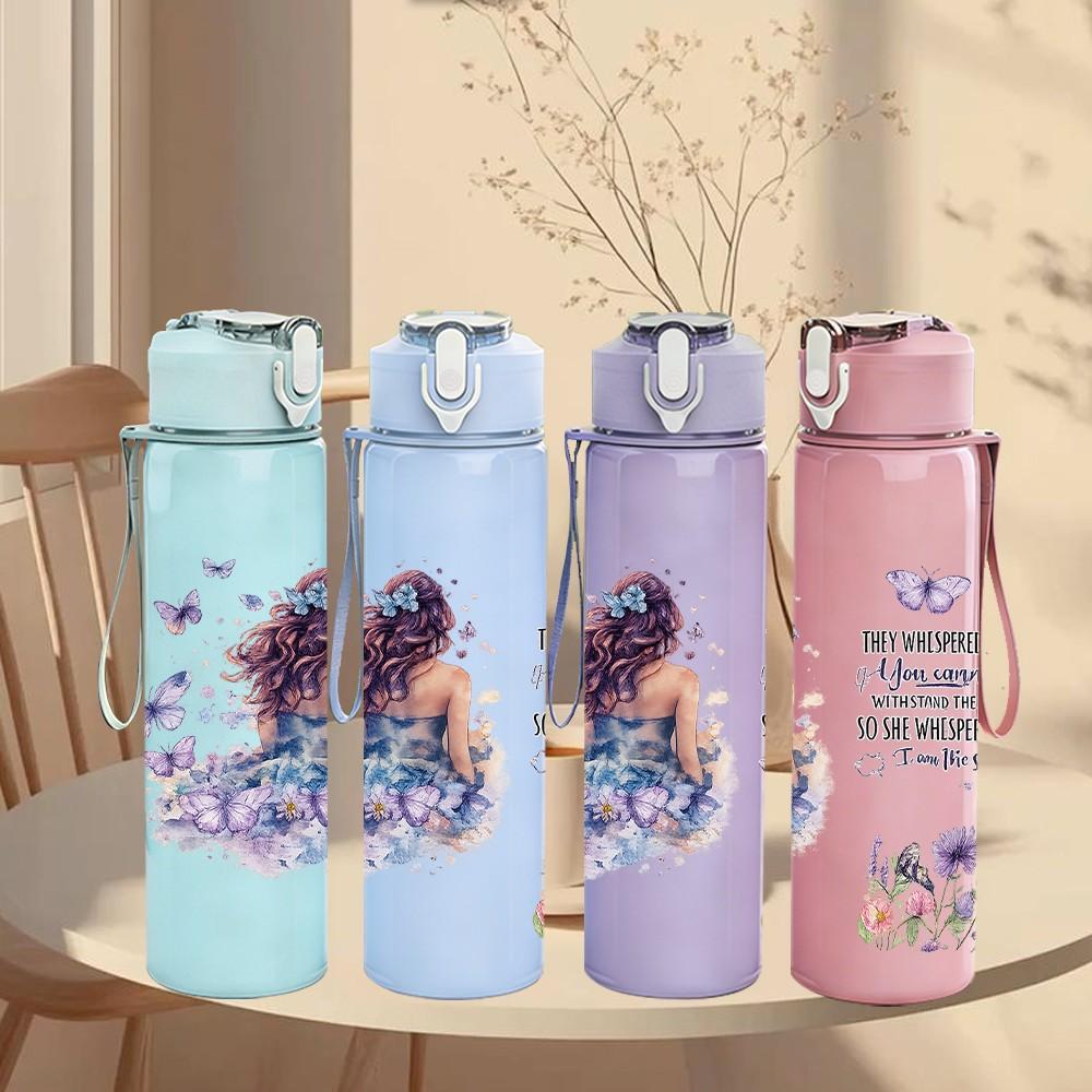 1PC Purple Girl Faith Quote Art Print 750ml Color Plastic Sports Water Bottle Leakproof Flip Straw Lid Suitable for Sports Office Home Use